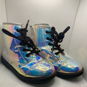 Girls Holographic Lace up Boots